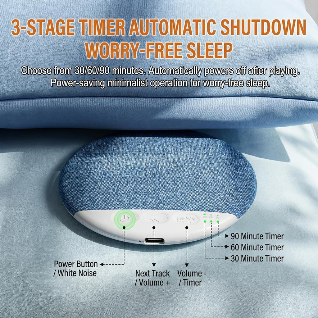 Under Pillow Sleep Speaker with White Noise, Ultra Slim Blue-Tooth 5.4 Pillow Headphones for Side Sleepers with 30/60 Min Sleep Timer, Lightweight Bone Conduction Sound Design for Sleeping (Blue)