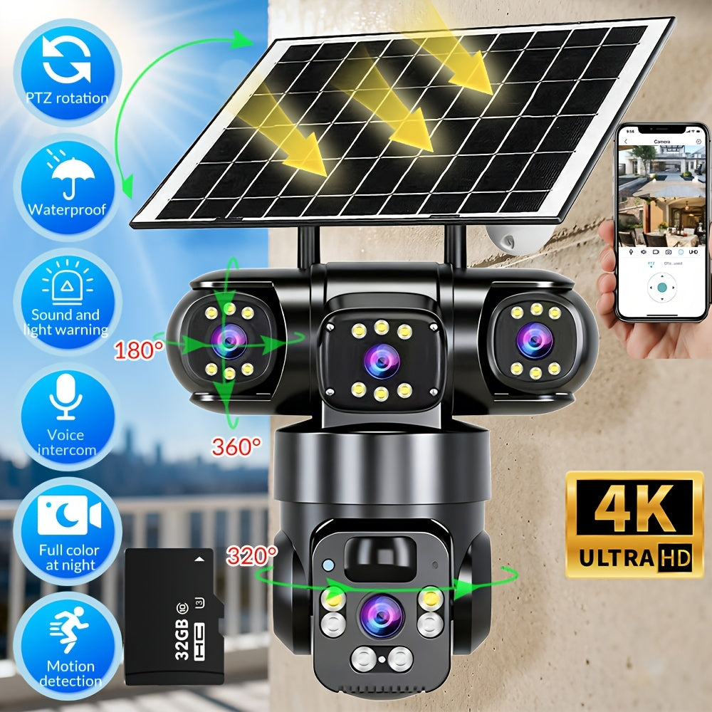 [4K Solar-Powered CCTV] 4K Solar-Powered Outdoor Security Camera | 2.4G Wifi, PTZ, [10X Zoom] 360-Degree Low-Power CCTV Solar Panel Battery Wifi Camera With Color Night Vision, Two-Way Voice For Home/Business/Driveway/Parking Lot