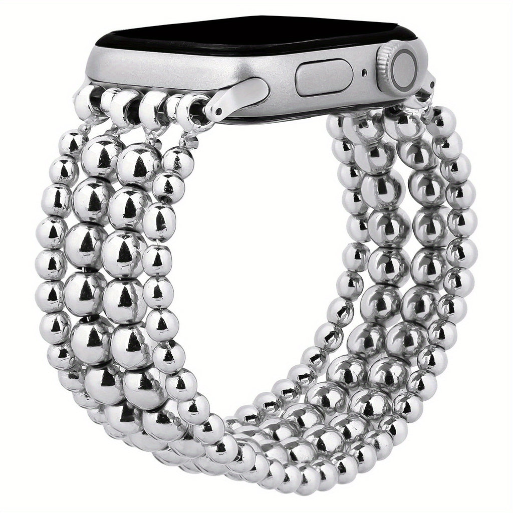 Compatible with for Apple Watch 38Mm 40Mm 41Mm/45Mm 44Mm 42Mm Stainless Steel Beaded Bracelet Women Girls, Fashion Handmade Elastic Stretch Strap for Iwatch Series 11/10/9/8/7/6/5/4/3/2/1/SE 3 2 1/Ultra 3 2 1