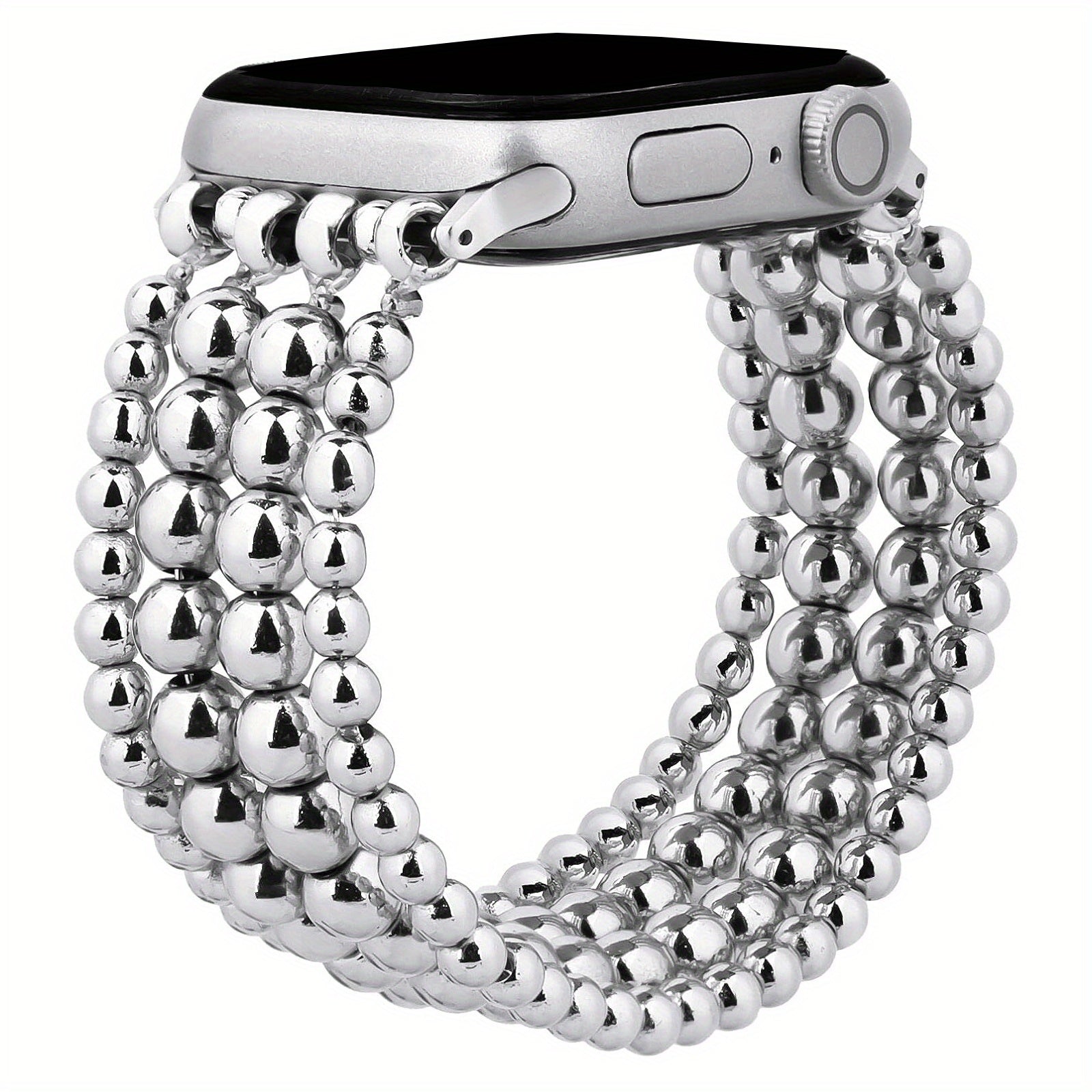 Compatible with for Apple Watch 38Mm 40Mm 41Mm/45Mm 44Mm 42Mm Stainless Steel Beaded Bracelet Women Girls, Fashion Handmade Elastic Stretch Strap for Iwatch Series 11/10/9/8/7/6/5/4/3/2/1/SE 3 2 1/Ultra 3 2 1