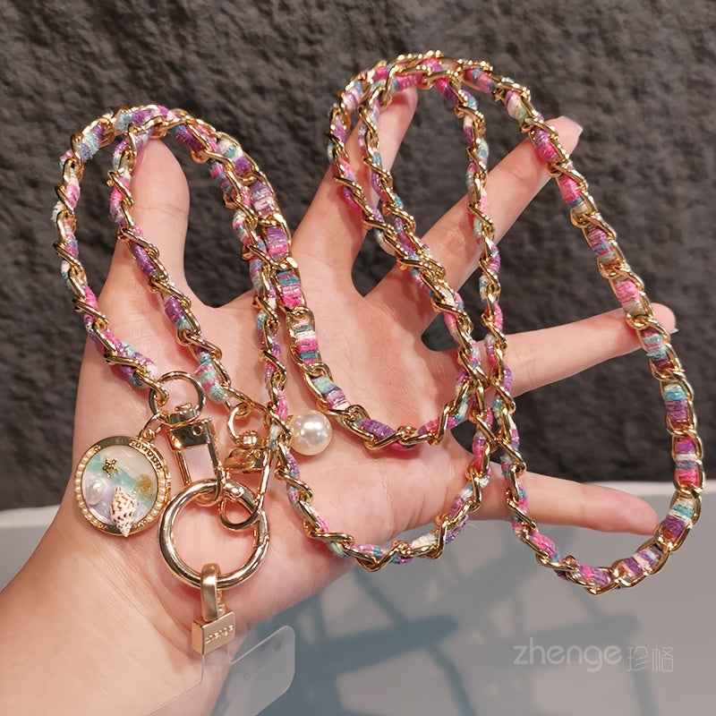 2026 New Model, Long Strap for Carrying Mobile Phone, Metal Chain with Painted Fabric Strap, Fashionable for Ladies, Suitable for Outdoor Shopping and General Use