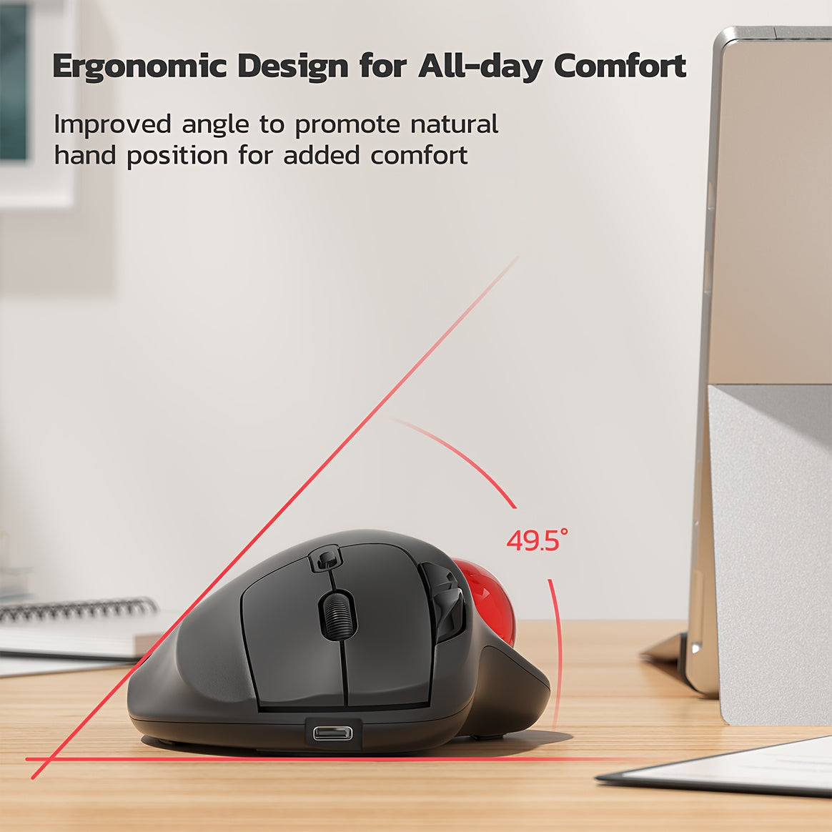 Wireless Trackball Mouse, Rechargeable Ergonomic, Easy Thumb Control, Precise & Smooth Tracking, 3 Device Connection (Wireless Or USB Receiver), Compatible For PC, Laptop, Mac, Windows