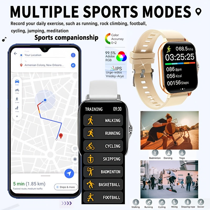 1pc Watch with 3pcs Strap Set 1.83-inch Full Touch Screen Men's And Women's Smartwatches, USB Rechargeable, Multi Sport Mode, 180mAh Battery, Navigation Tracking, Remote Camera/music, Wireless Calling And Message Reminders, Non, TFT Display Screen