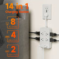 14-in-1 Power Strip With Surge Protection And One-Touch Control Switch With 8 Widely Distributed AC Outlets, 6 USB Charging Ports (4 USB A & 2 USB C), Desk Charging Station, Safe And Portable, Desktop Charging Station, Compact Power Strip Outlet Ext