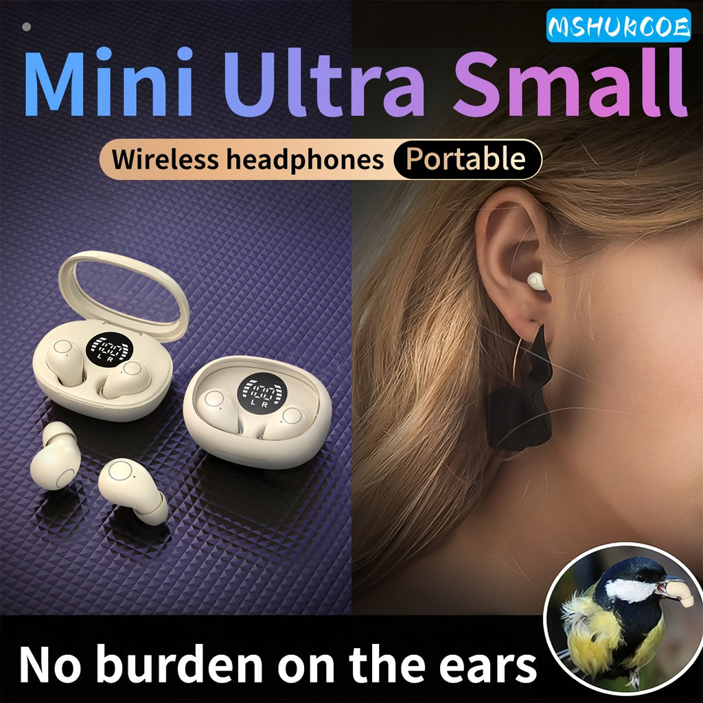 MSHUKCOE Ultra Compact Mini Wireless In Ear Wireless Earphones 5.4- True Wireless, Noise Cancelling, High Fidelity Sound Quality, All Day Invisible Design, Touch Control, USB-C Charging, Choice For Running And Sleeping, Compatible With All Phones