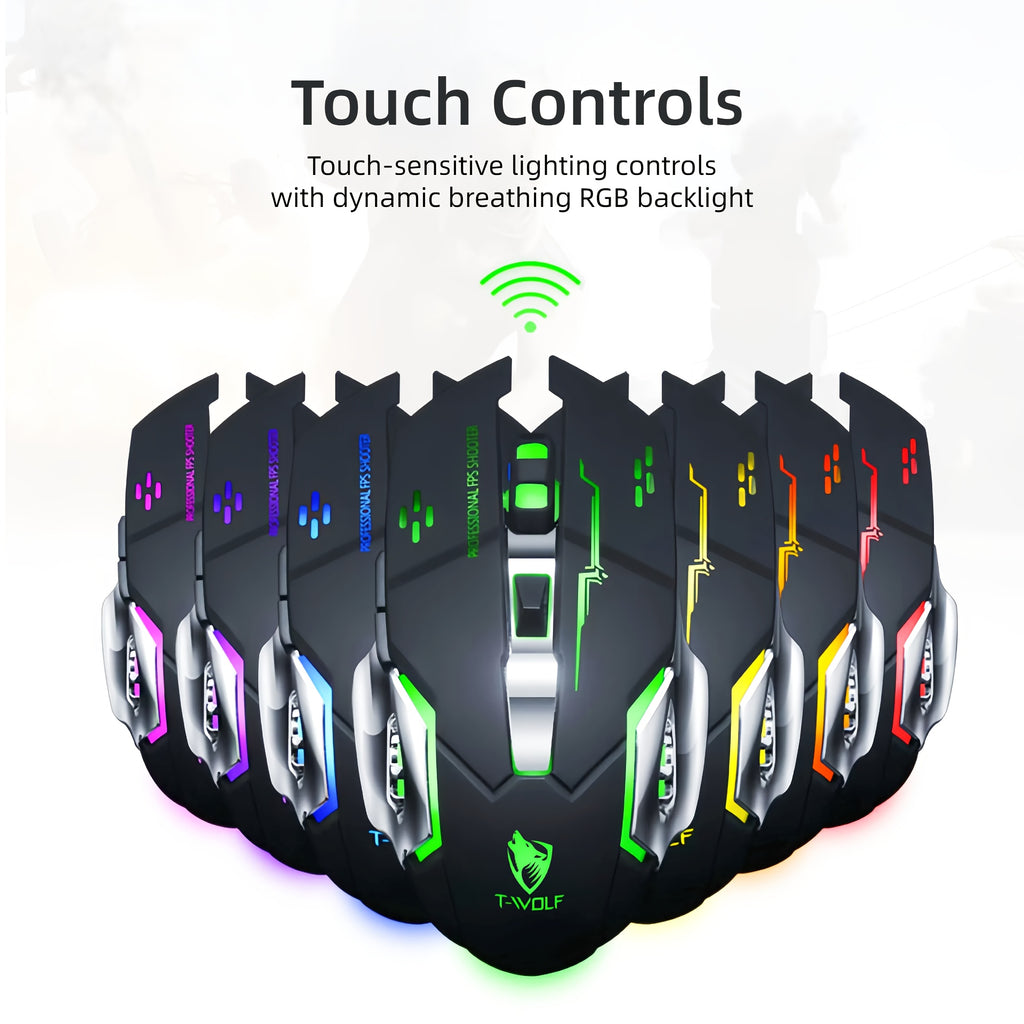 RGB Wireless Gaming Mouse, T-WOLF 2.4GHz + Wireless Rechargeable Mouse, Ergonomic Full Size Large Mouse For Long Hours Of Work Gaming And Study, Laptop PC Tablet Computer And Gaming Accessories, Back To School Gift