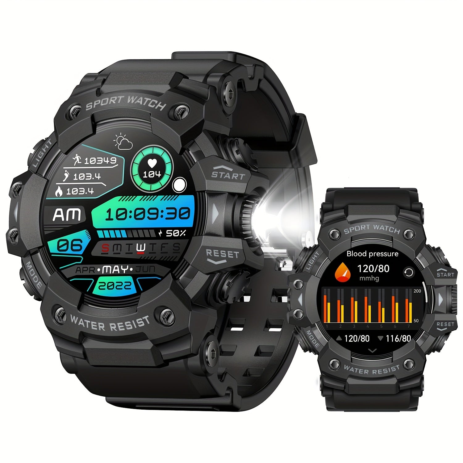 [Smart Watch for Men] Smart Watch for Men with LED Flashlight & 1.32" TFT Screen | Answer/Make Calls, 100+ Sport Modes, SOS, Sleep Tracker, Fitness & Health Watch for iPhone/Android - Cool Gifts for Men