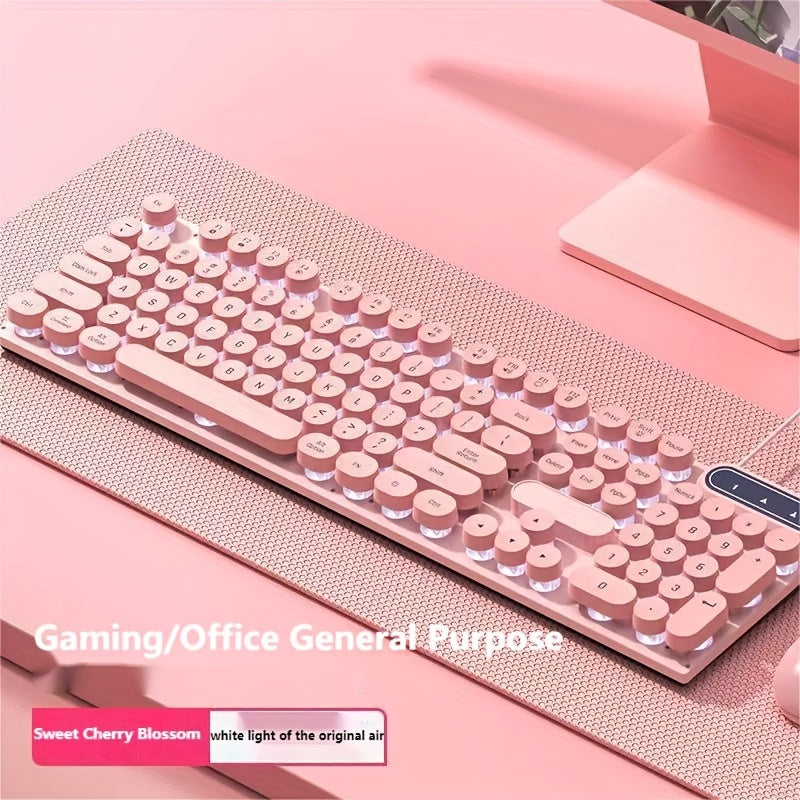 Retro Punk Keyboard & Mouse Set 6D Macro Mouse 104 Keys Mechanical Feeling Silent Keyboard USB Wired
