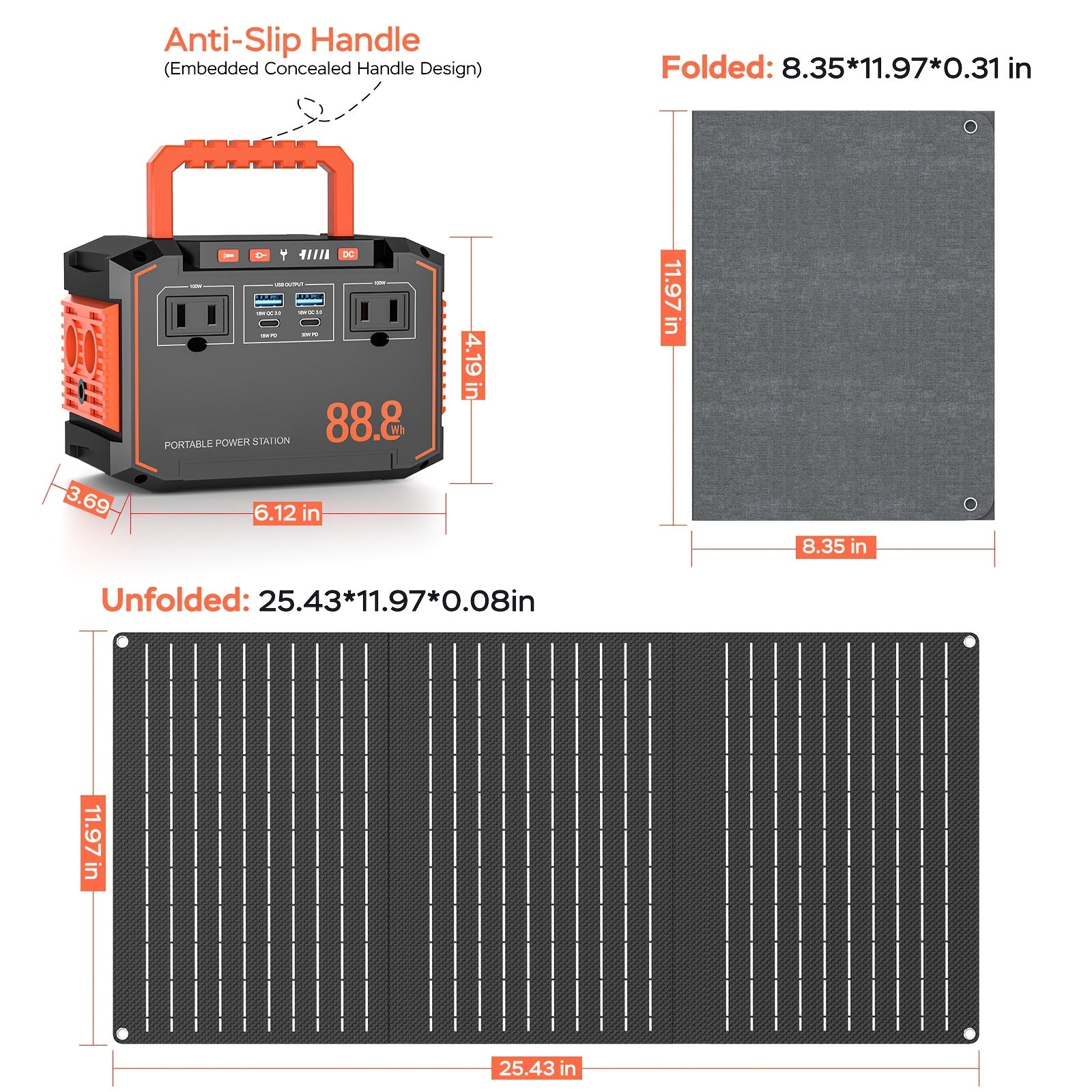 [Outdoor Camping, Gift] Portable Power Station 237Wh With 60W Solar Panel/88Wh And 30W Sl/111Wh And 30W SL, Or 88.8Wh/237Wh. With 2 X AC/USB-C PD/USB QC3.0/DC Output, LED Emergency Power Light For Outdoor Camping, RV Traveling, Emergencies For Gift
