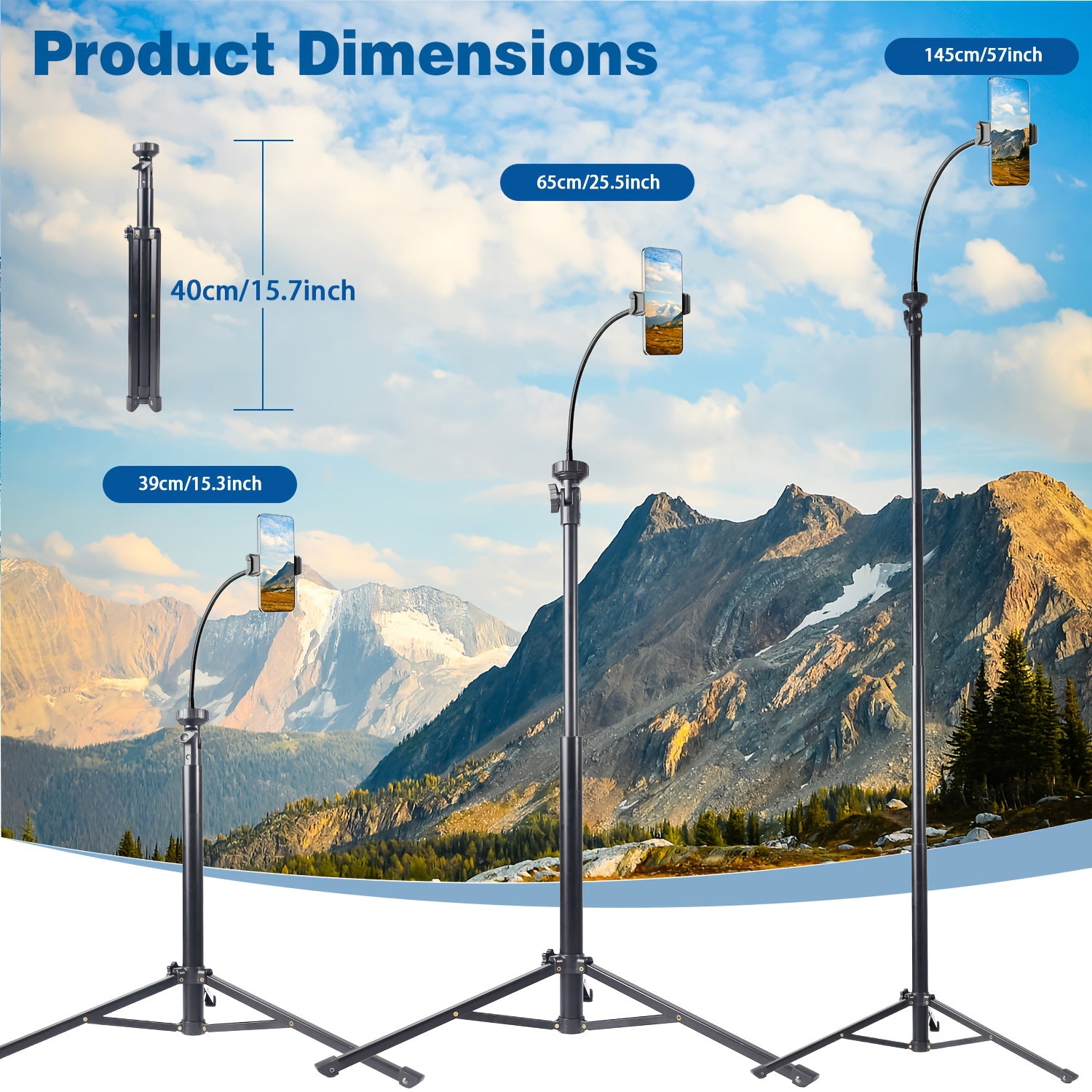 [Adjustable Phone Tripod] 63 Inch Adjustable Phone Tripod With 360° Goose Neck, Universal Phone Grip, Ideal For Content Creators, Live Broadcast& Filming, Selfie