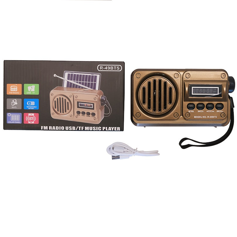 FM Portable Radio, Multi-Functional Radio (R-49BTS), Retro Wireless Wireless Speaker with Solar Panel, Supports USB/TF Card Playback, Digital Radio with Loud Volume, Suitable for Indoor/Outdoor Travel Or Emergency, 250Th Independence Day Gifts
