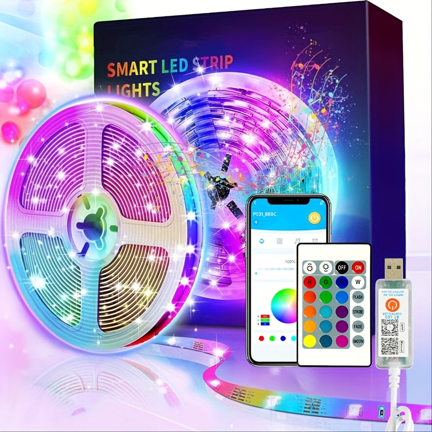 25FT/50FT/60FT/65FT/100FT RGB LED Light Strip, Wireless Music, Synchronized Color Change, Smart APP Control, Remote Control, Infrared Sensing, USB Power Supply, Bedroom Party Room Lighting, Halleween Decoration