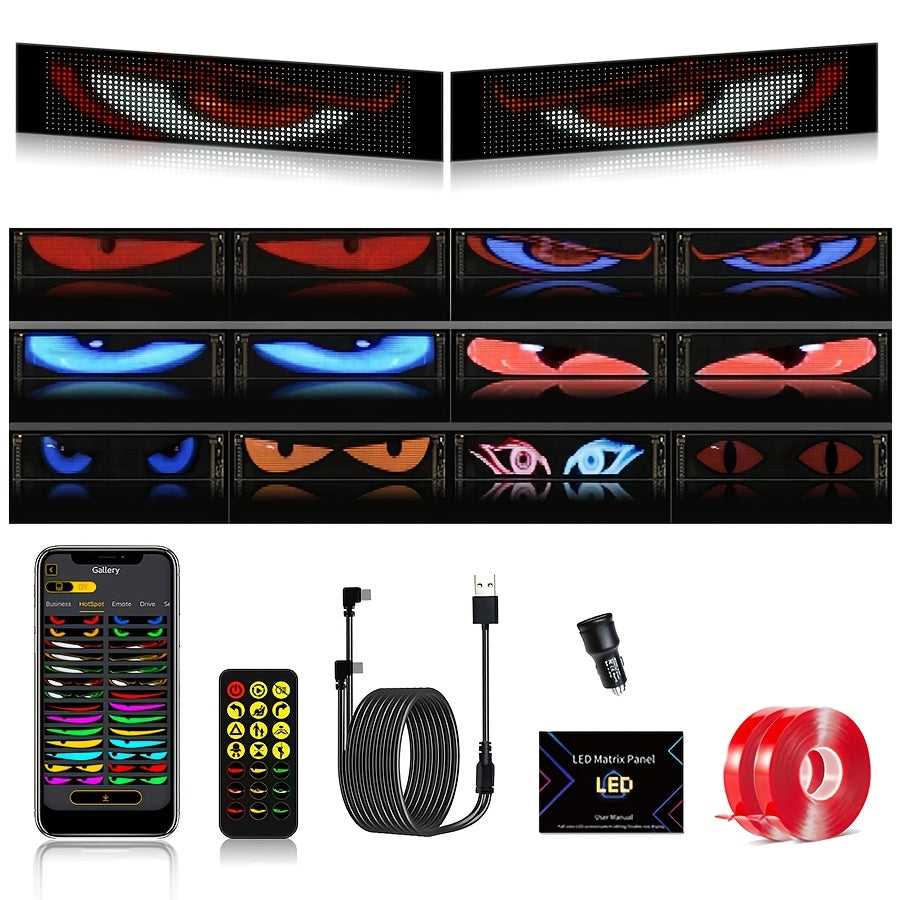 2pcs LED Devil'S Eye Headlights, Remote Control And APP Control, Animation/text Flexible LED Matrix Panel, USB 5V Programmable, Suitable For Car Decoration