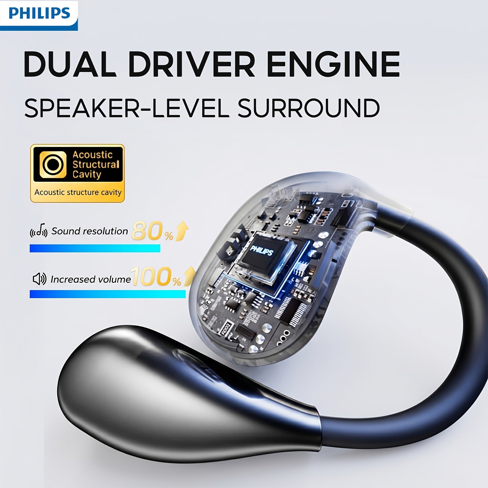Philips TAT2769 Wireless Earbuds, 360° Spatial Audio, BT 5.4 Sports Headphones, 20H Playtime Hi-Fi Bass, Secure Fit Headset for Gym & Running