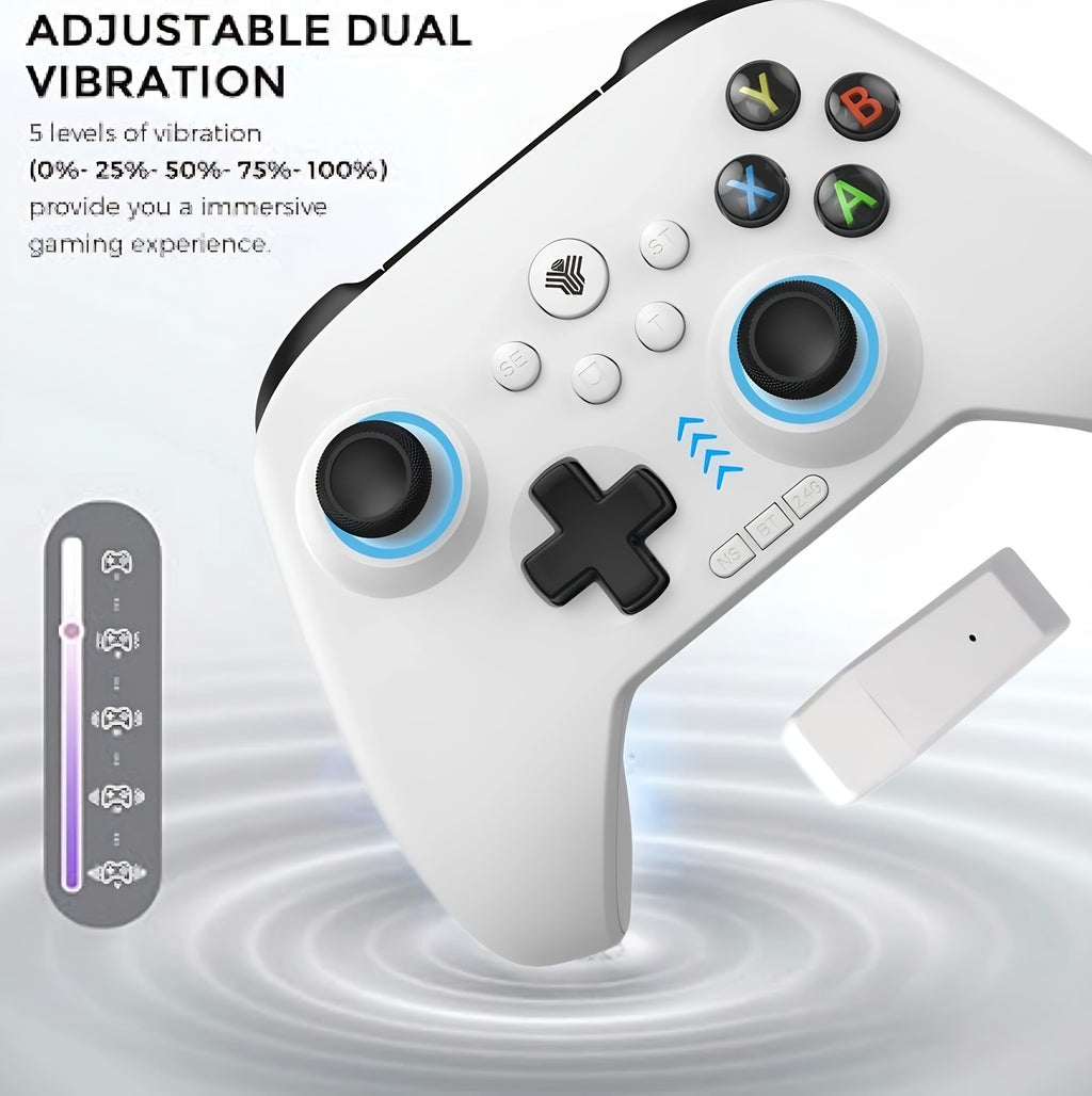 [RGB PC Controller] Wireless PC Controller, Featuring RGB Lighting/ Programming Keys/ Hall Joystick/ Hall Trigger/ Vibration, Three-Mode Switch Controller, Suitable For Windows PC, Android, Switch, Steam (Does Not Fit Xbox). A 1.5m Data Cable. Works Via P