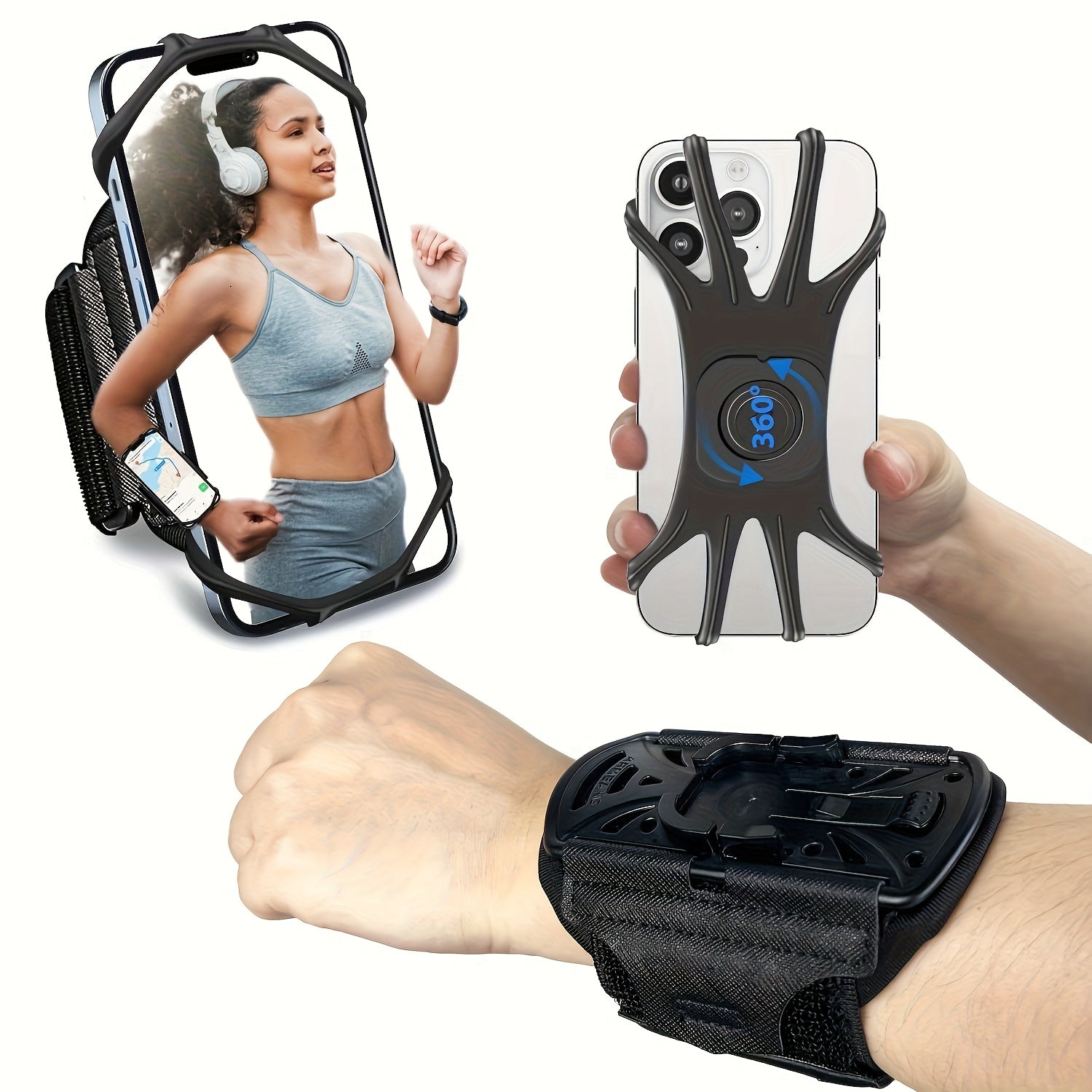 [360° Rotation Removable] Multifunctional Sports Phone Stand Designed As Running, Arm Strap And Wrist Strap With 360° Rotation And Removable For 4.5 To 7-Inch Phones