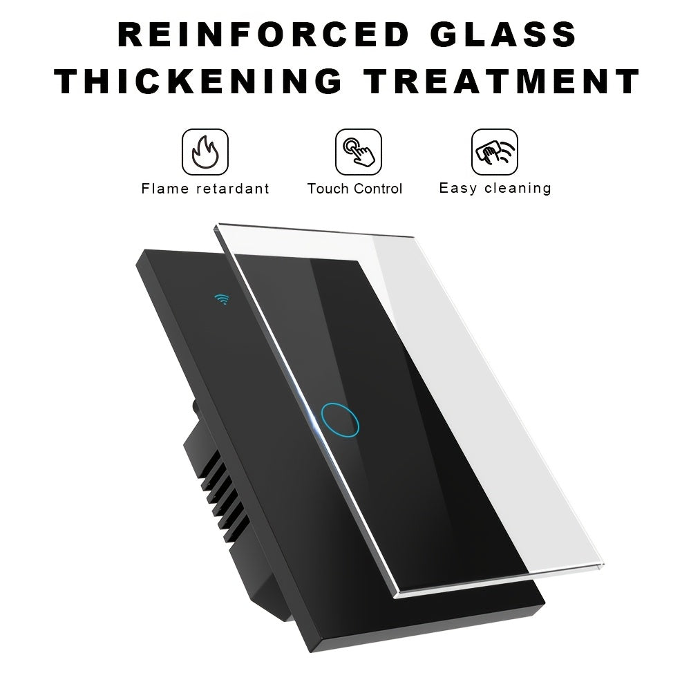 Black Smart Switches for Lights/US Standard Supports Mobile APP Control Alexa Google Voice ControlTempered Glass Panel 1/2/3/4 Channels 100-240V 50Hz/60Hz Requires Neutral Wire Connection