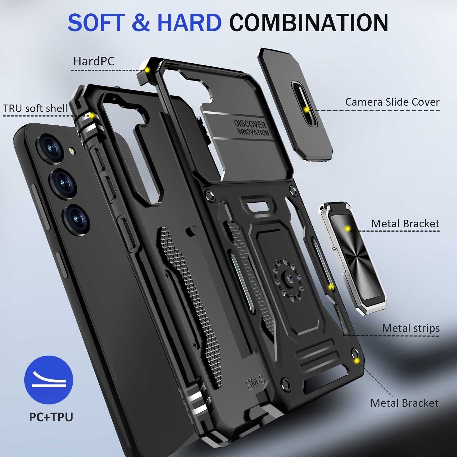 [Shockproof Magnetic Case] Phone Case - Suitable for Samsung Galaxy S24FE S23FE S22 S21FE Ultra A55 A54 A35 A34 A25 A24 A16 A15 A14 A06 A05 A05S 5G Series Heavy Duty Shockproof Magnetic 360° Rotating Ring Bracket Phone Case with Lens Sliding Window Protec
