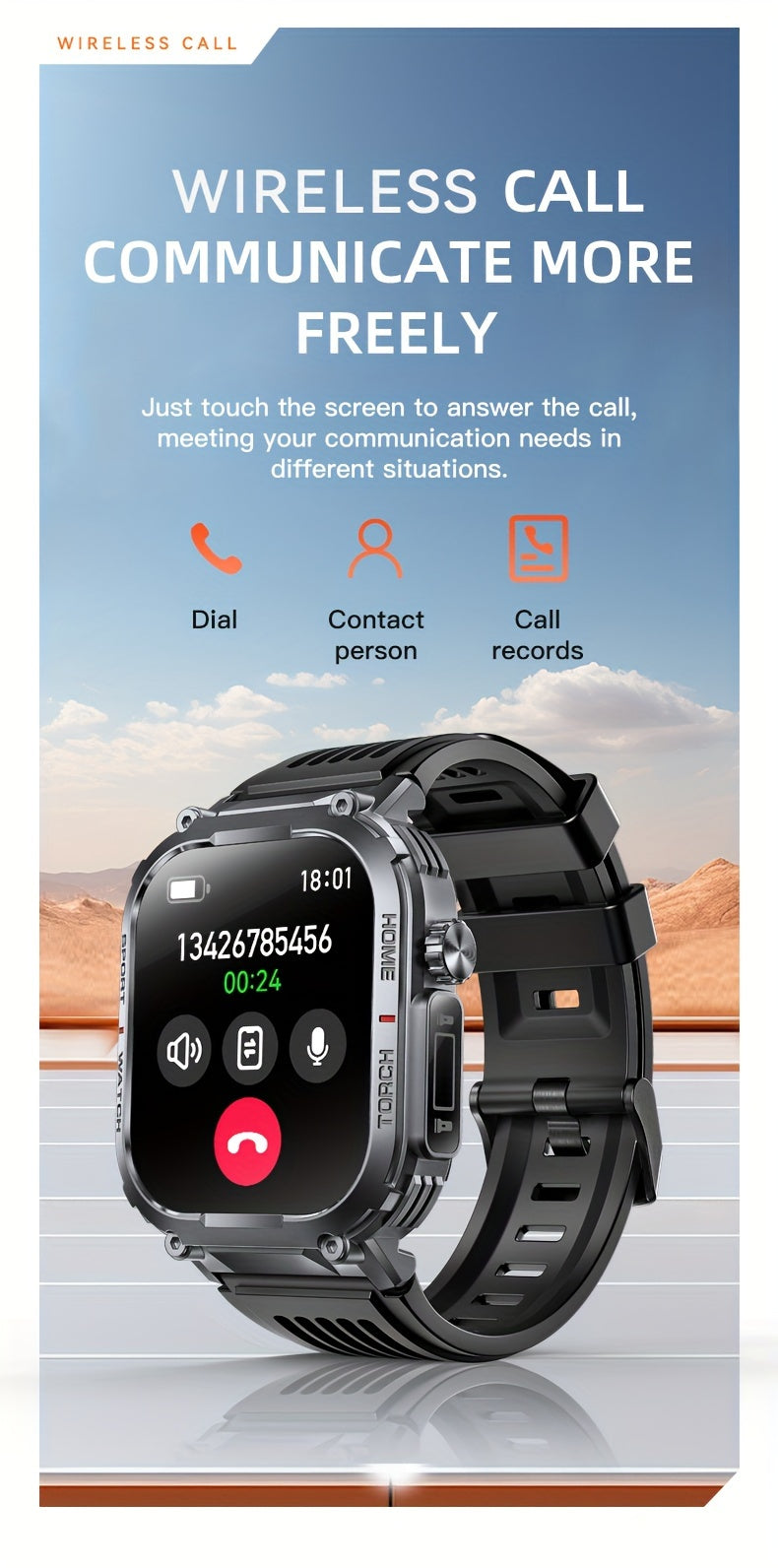 Smartwatch with 2.02" TFT Screen (Answer/Make Calls), Smart Watches for Men, Fitness Watch with Water-Proofing, LED Flashlight, Sleep Monitor, Pedometer, Activity Trackers for Ios/Android - Gifts for Fathers, Boyfriends, Husband
