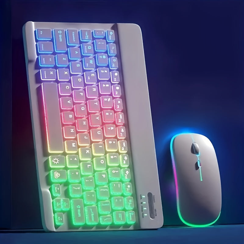 Ultra-Thin Backlit Wireless Keyboard & Mouse Combo Portable Optical Tracking, Rechargeable Li-Polymer Battery, Type-C Charging, Tablet-Compatible, English QWERTY Layout