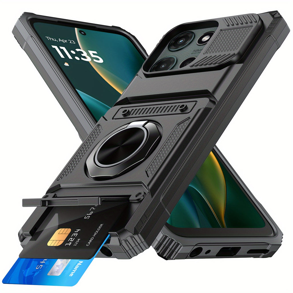 Phone Case - Robust And Shock-Resistant Phone Cover for The for Motorola for Moto G 5G 2025, Featuring a 6.7-Inch Size And a Card Holder That Accommodates Two Cards, Along with a 360° Rotating Magnetic Ring Stand And a Dual-Layer Wallet Design