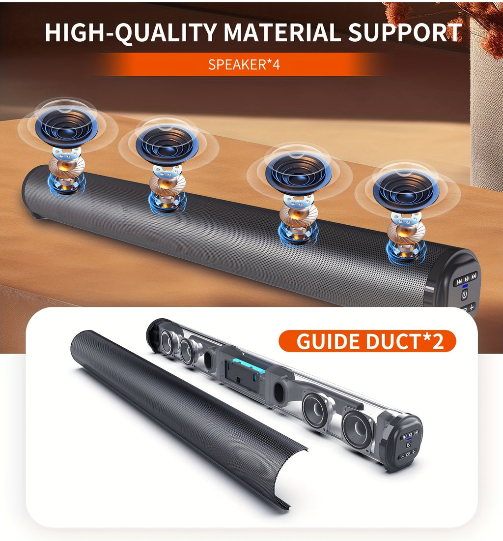 A 4D Echo Pearl Surround Sound Speaker System with Hi-Fi Subwoofer, Compatible with TVs and Computers. Features Infrared Remote Control with Both Wired and Wireless Functionality. A Portable Wireless Soundbar, Suitable for Laptops and Home Theater