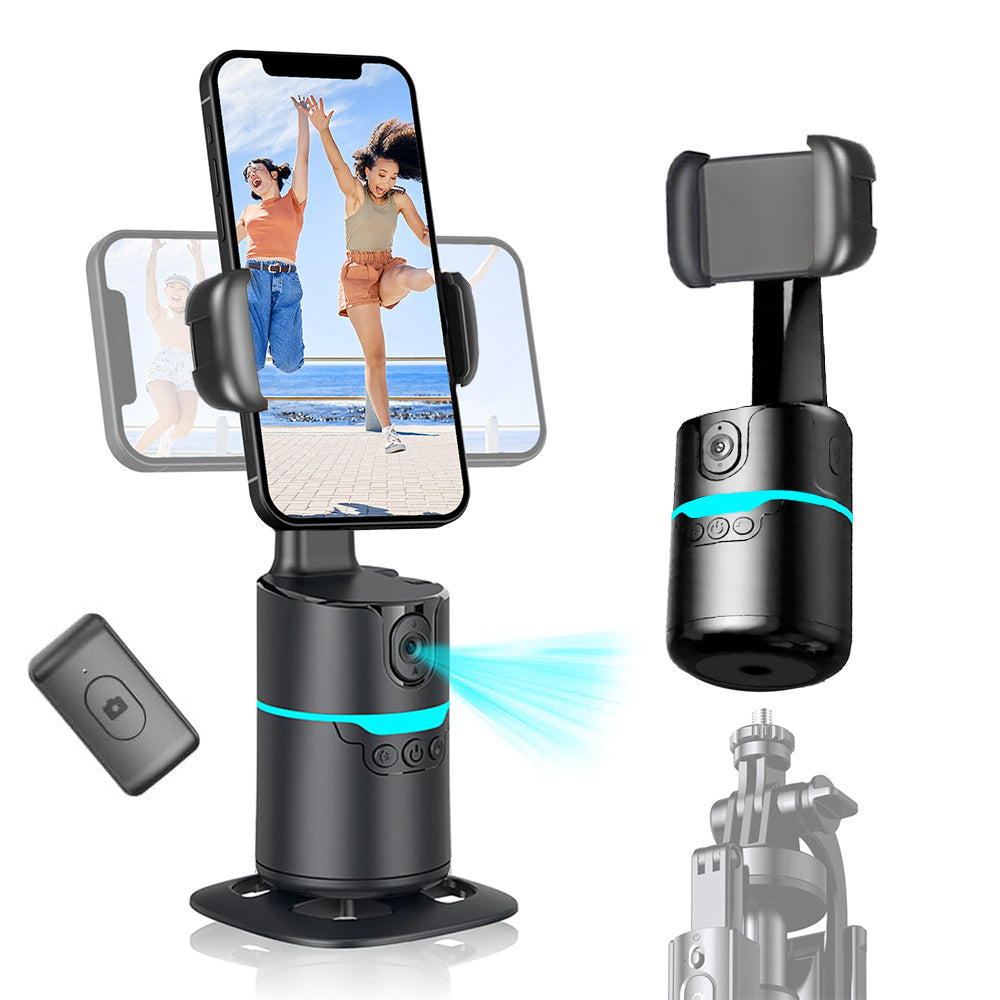 Auto Face Tracking Tripod, No App Required, Detachable Remote Control, One-Touch Video/Photo Activation, 360° Rotation Face Body Phone Mount Smart Shooting Phone Tracking Holder for Vlog Live Streaming Video, Rechargeable Battery, Anniversary