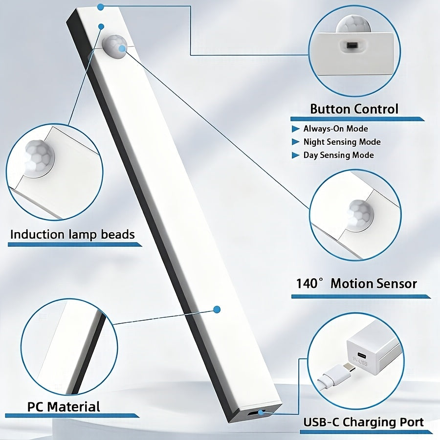 12/9/6pcs LED Motion Sensor Smart Cabinet Lights, USB Rechargeable, 3 Adjustable Modes, Wireless Night Light for Bedroom, Staircase, Kitchen, Intelligent Offices Piano Room & Dance Studio, Bedside Reading Lights, Lights for Cabinets