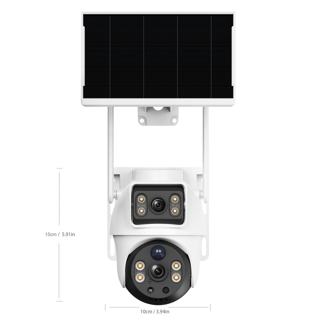 4K Dual Lens Solar Security Camera Wireless Outdoor, 360° PTZ 2.4G Wifi Camera, Low-Power Solar Panel, PIR Motion Detection, Spotlight Alarm, Color Night Vision, Two-Way Audio for Home & Farm Monitoring