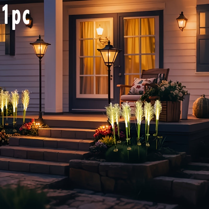 Solar-Powered Golden Grass Garden Lights - Energy-Efficient Outdoor Decor for Yards, Patios, And Balconies (1pc/2pcs), Solar Charged Nickel Battery, Plastic Fixture with Semi Flush Mount, Outdoor Lighting | Golden Grass Effect | Durable Outdoor Ligh