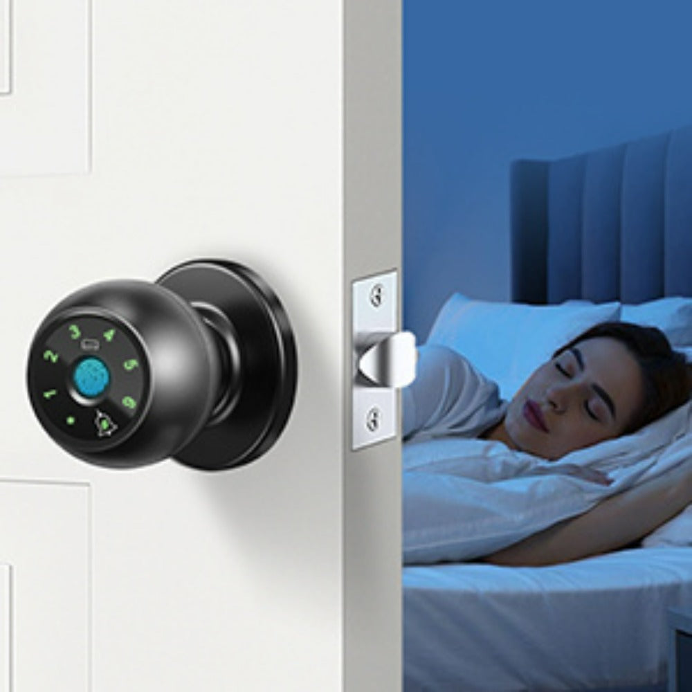 Smart Fingerprint Door Handle, This Biometric Lock Offers Five Unlocking Methods: Via Fingerprint, App, IC Card, Password, And Backup Key. It Is a Keyless Entry System, Ideal for Bedrooms And Apartments