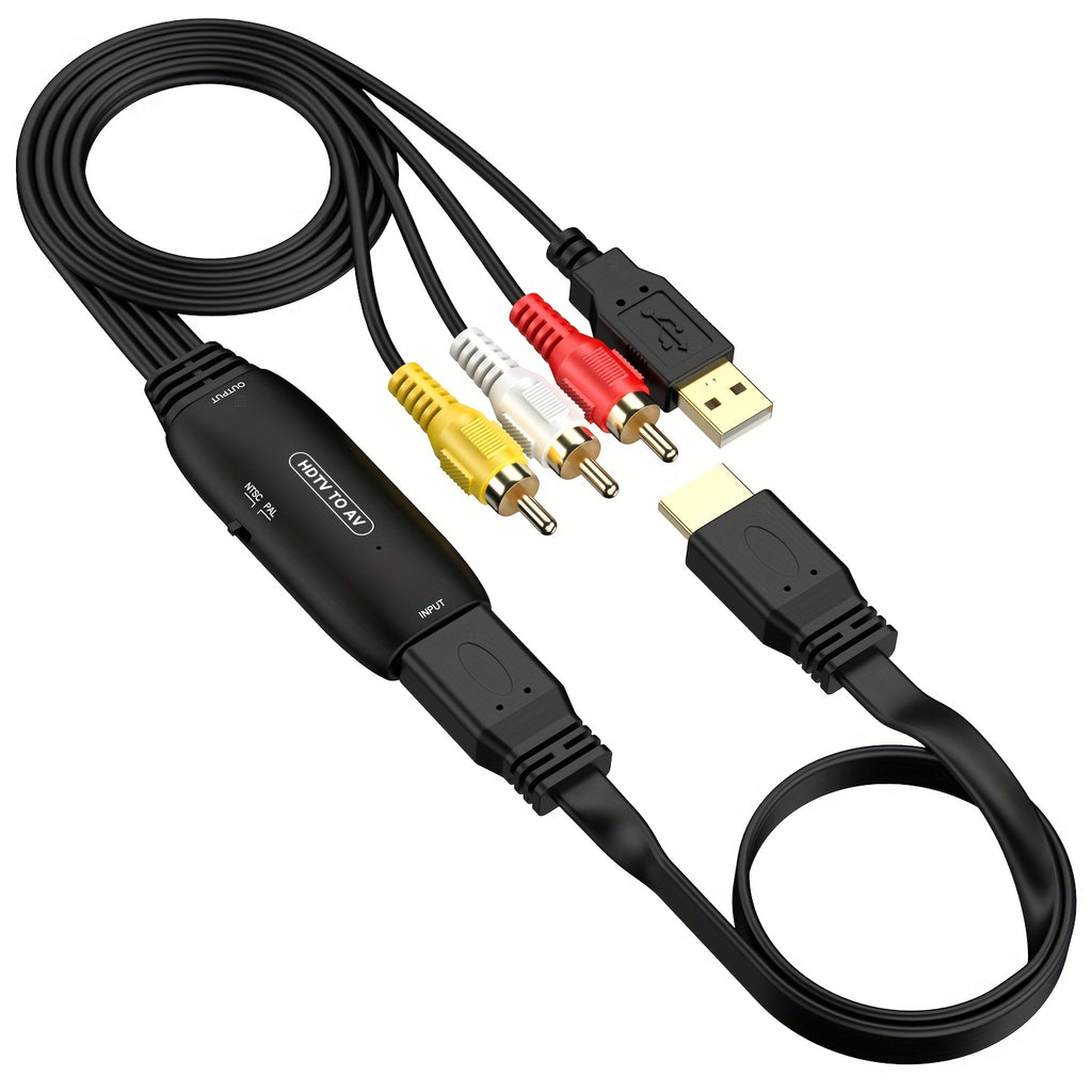 HDTV to RCA Converter Adapter, Compatible with Apple, Xiaomi, Android TV Boxes, Roku, Fire Stick, Dvd/Blu-Ray Players, Supports PAL/NTSC, USB Powered, ABS Resin Body, Durable RCA Connectors, 36V Max Voltage, No Battery Included