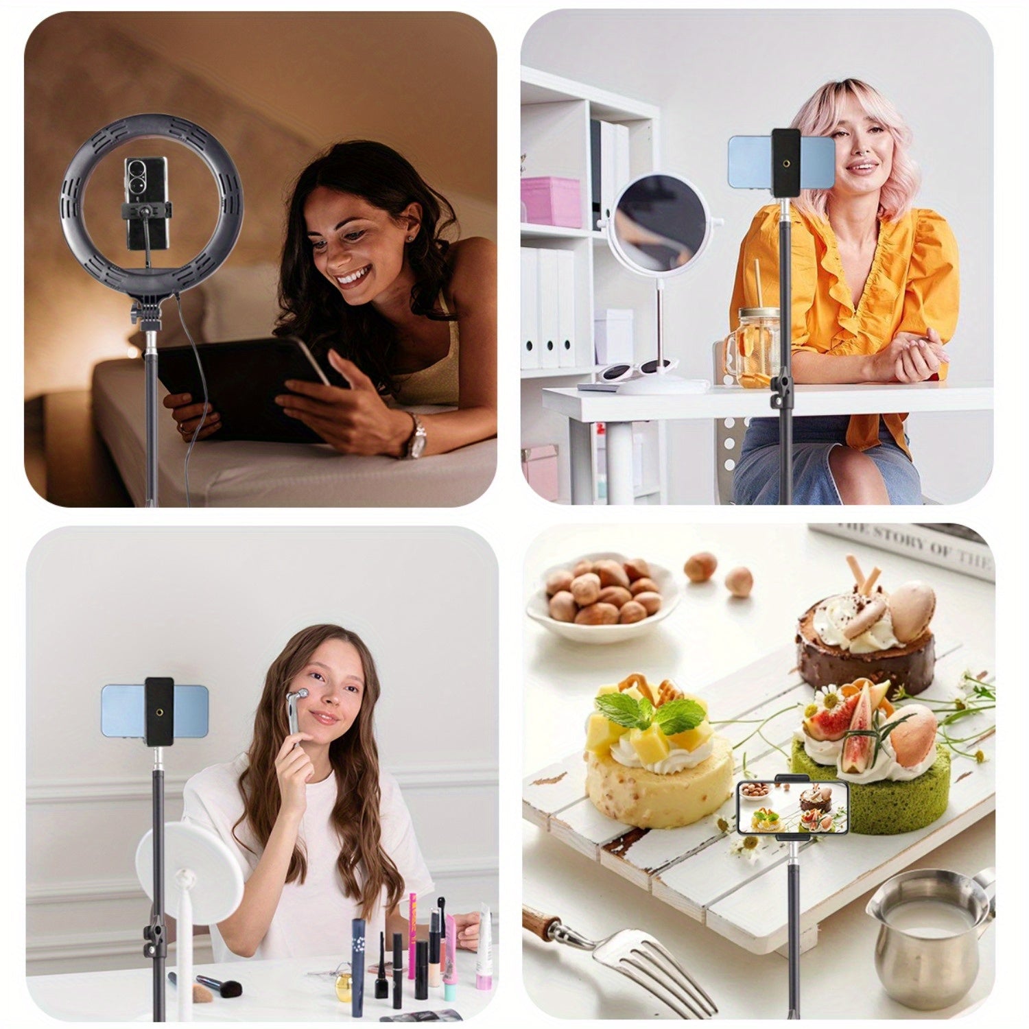A 63-Inch Portable Mobile Tripod That Serves As a Retractable Phone Stand, Ideal for Vlogging, Live Streaming, Cooking, And Fitness. This Lightweight And Stable Tripod Features a Secure Phone Holder