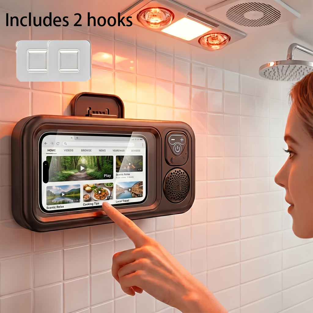 [Shower Phone Holder] Wireless Shower Phone Holder, Wall Mount Phone Case with Audio Function, Touch Screen Support, 360° Adjustable Viewing Stand, Universal for Bathroom, Mirror, Bathtub