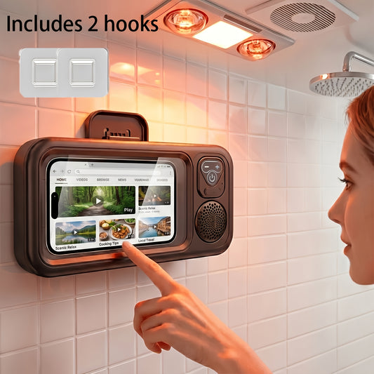 [Shower Phone Holder] Wireless Shower Phone Holder, Wall Mount Phone Case with Audio Function, Touch Screen Support, 360° Adjustable Viewing Stand, Universal for Bathroom, Mirror, Bathtub