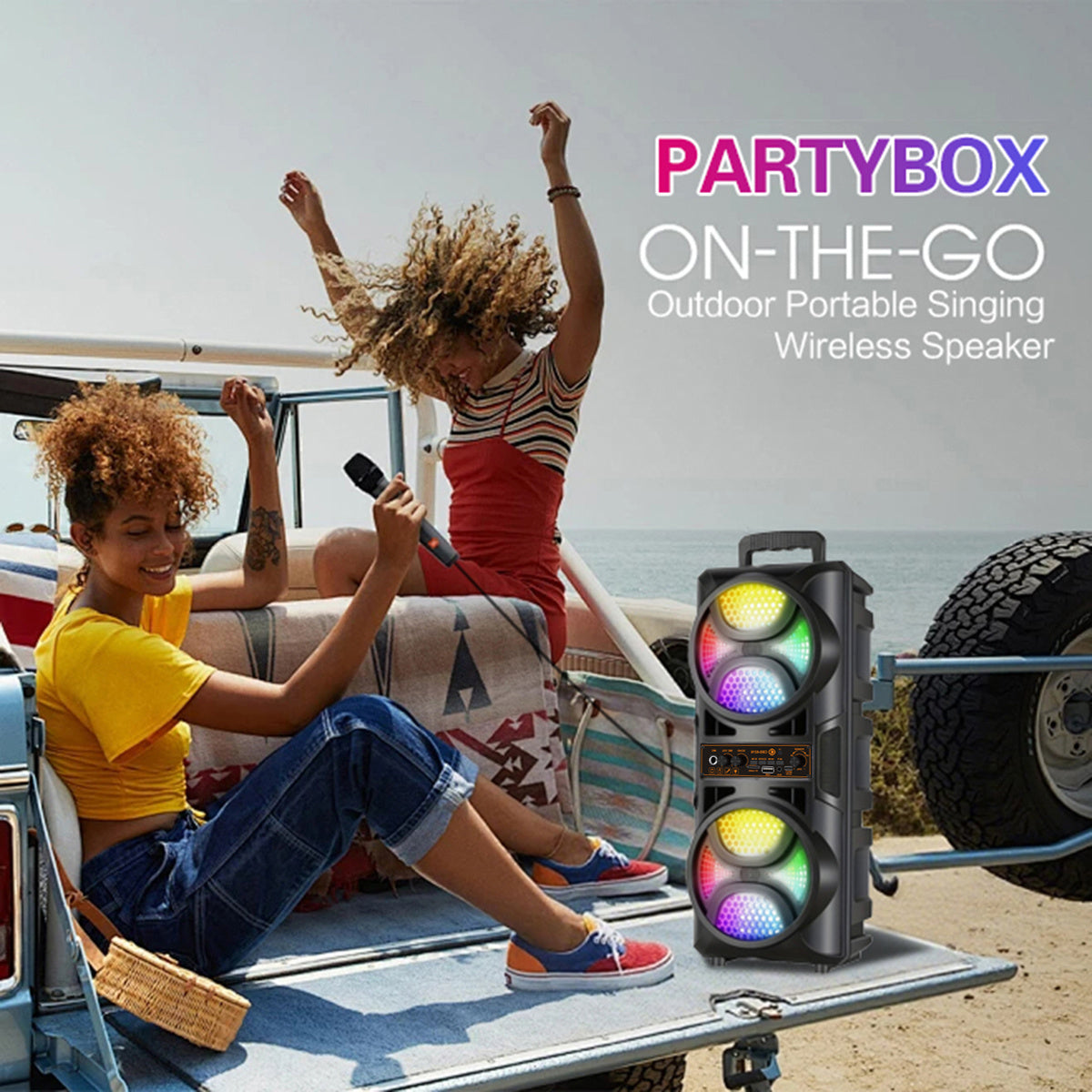 8000W Portable Speaker with Subwoofer, Karaoke Speaker, High-Power Wireless Audio System, Includes Microphone and Data Cable, Clear Sound Quality, Supports TF Card/USB/AUX/TWS, Ideal for Camping Karaoke, Indoor Dancing, Family Gatherings