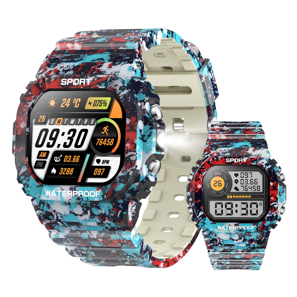 [Smart Watch for Men] Smart Watch for Men with LED Flashlight & 1.32" TFT Screen | Answer/Make Calls, 100+ Sport Modes, SOS, Sleep Tracker, Fitness & Health Watch for iPhone/Android - Cool Gifts for Men