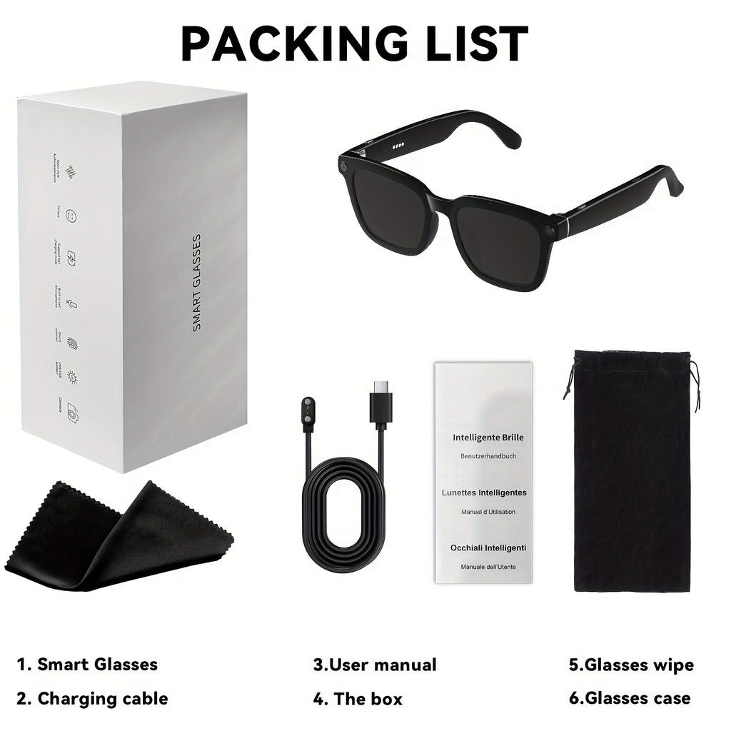 [AI Smart Glasses] AI Smart Glasses | 4K Camera, Real-Time Translation & Object Recognition, Open-Ear Audio, Ultra-Light Design, Max 8hrs Playtime for Outdoor, Work, Travel, Business - Black