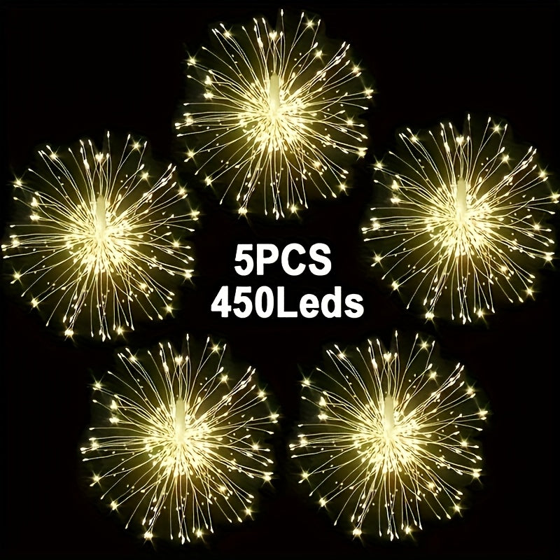 [Christmas] 4/5pcs Solar Starburst Lanterns with Remote Timer -8 Modes, Adjustable Brightness, 240/360/480 LEDS, Fairy Lights for Yard, Party Tents, Christmas - Pure Copper Wire, Outdoor Lighting | Starburst Design | Durable Outdoor Lights