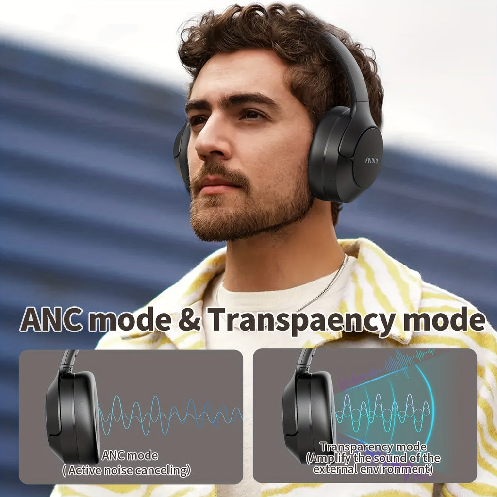 Advanced Hybrid Active Noise Cancellation Wireless Over-Ear Headphones with Microphone, Foldable Design, Lightweight,, Vivid Deep Bass, Support Dual Device Connection, Type-C Interface, 70 Hours Playtime for Home Office Travel Birthday Gift, Black