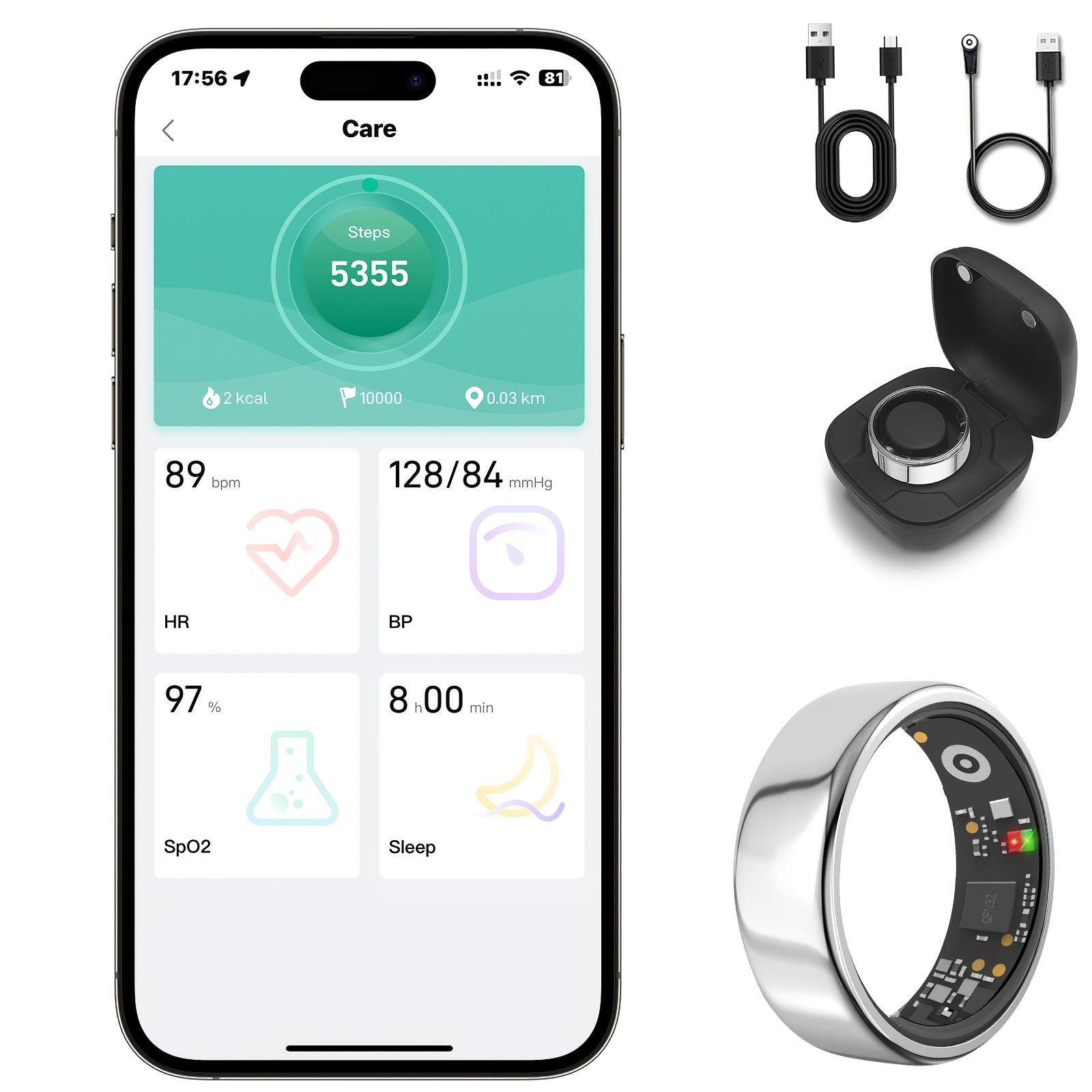 [Holiday Gifts] Smart Ring Health Tracker With Charging Compartment, Step Count Calorie Sleep Monitoring, Suitable For iPhone And Android Devices, Holiday Gifts For Family/Friends/Colleagues, Long Battery Life, Pedometer, Calorie Monitor, Modern Minimalis
