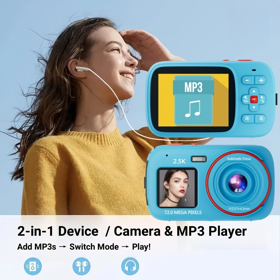 Digital Camera, Vlogging Camera, 72MP 2.5K Compact, 16X Zoom, Auto Focus - Vintage CCD Camera with 32GB Card - Ideal Retro Gift for Teens, Begginers