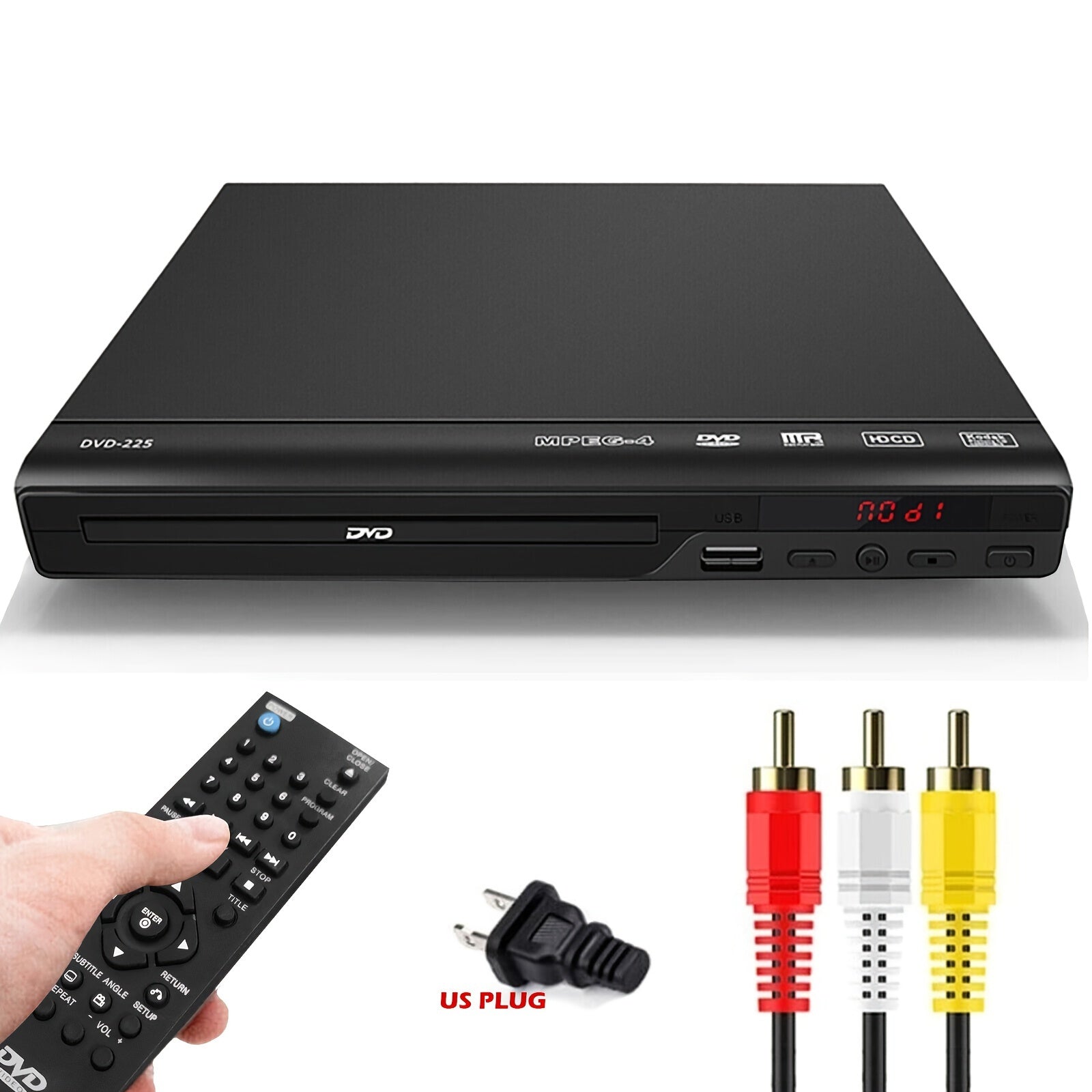 DVD Player For TV, DVD Player That Plays All Regions, Simple DVD Player For Seniors (US Plug), CD Player For Home Stereo System, HD 1080p, All Regions With AV Output USB Remote Control