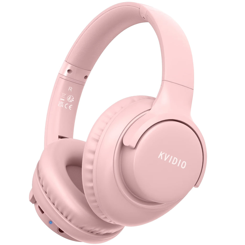 KVIDIO Wireless Over-Ear Headphones, Rich Bass, Hifi Stereo, Low Latency, 65 Hours Ultra-Long Battery Life, with Microphone, Foldable Lightweight Design, Suitable for Travel, Work
