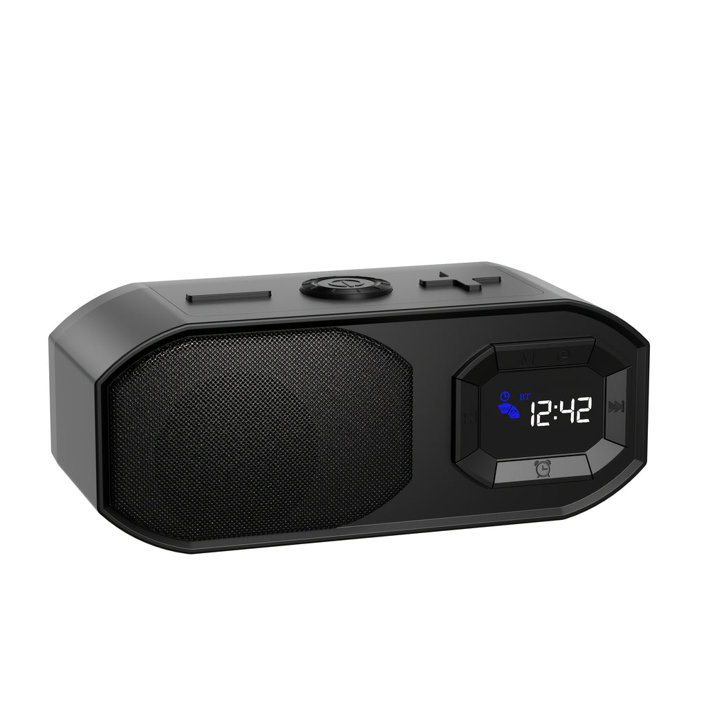 Wireless Speaker with Digital Alarm Clock, Fixed-time Alarm, HD Sound, High - Quality Diaphragm, TWS Pairing, Wireless/USB/TF Card/AUX, Rechargeable Battery, Type-C Charging Cable, Non-slip Pad, Suitable for Home, Bedroom, Dorm, Camping