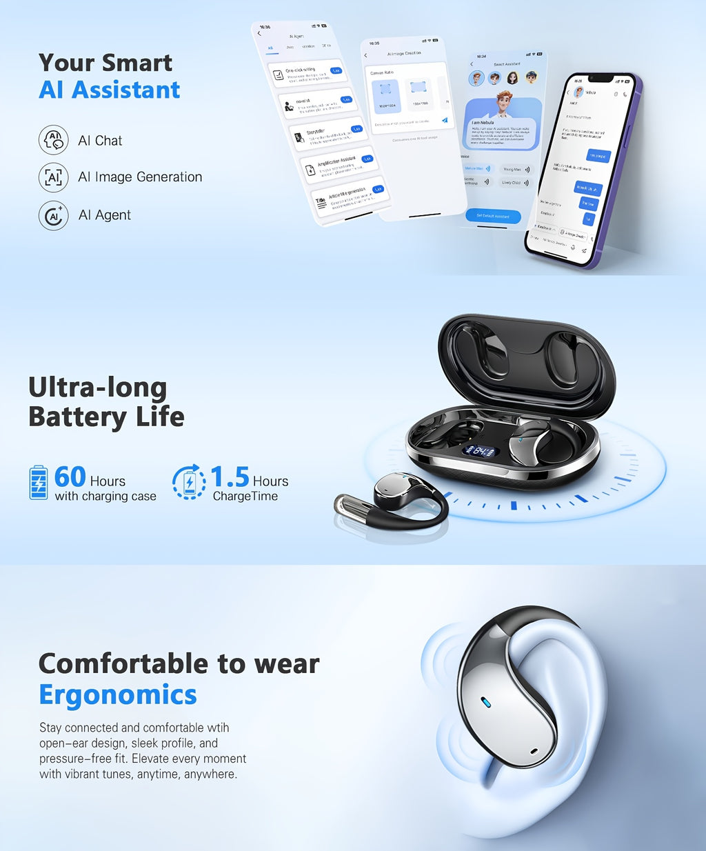 AI Language Translator Earbuds, 156 Languages & Accents Real-Time 3-in-1 Translation Earbuds, Wireless Headphones Fit IOS & Android, Translation Device For Travel Business Learning, 2026 AI Real-Time Translation Earbuds, Wireless 6.1