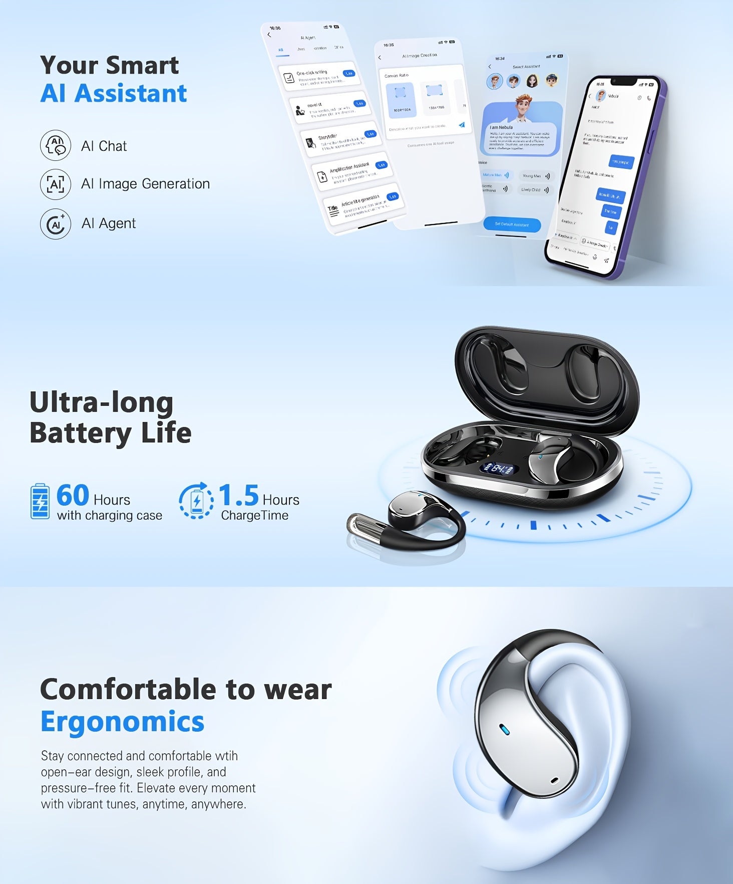 AI Language Translator Earbuds, 156 Languages & Accents Real-Time 3-in-1 Translation Earbuds, Wireless Headphones Fit IOS & Android, Translation Device For Travel Business Learning, 2026 AI Real-Time Translation Earbuds, Wireless 6.1