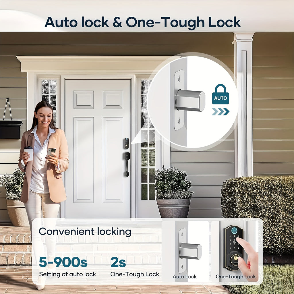 SMONET Smart Front Door Lock Set Keyless Entry Door Lock with Handle Fingerprint Smart Deadbolt Bluetooth Electronic Digital Keypad Lock Phone APP Auto Lock for Home Office Airbnb Hotel