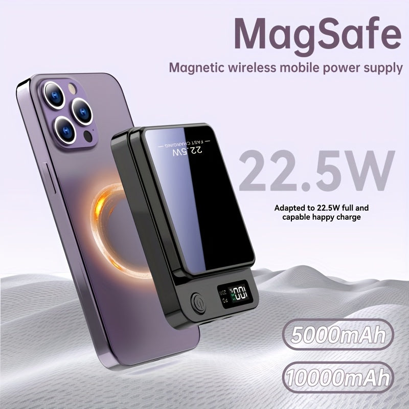 10000/5000Mah Power Bank Portable Wireless Charger, 22.5W PD And QC Fast Charging, Magnetic Wireless Charging Pack, USB Type-C, LED Power Display, Rechargeable Lithium Polymer Battery for Android/Iphone Devices