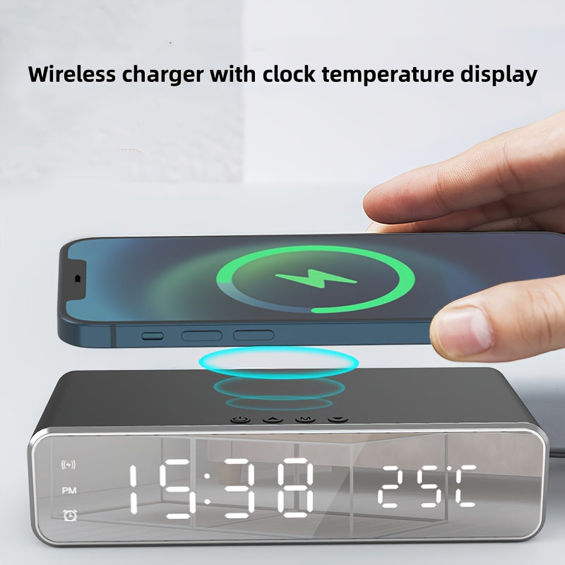 Wireless Charger with LED Alarm Clock and Thermometer Three-in-One Stylish Control Design Suitable for Home or Office Use
